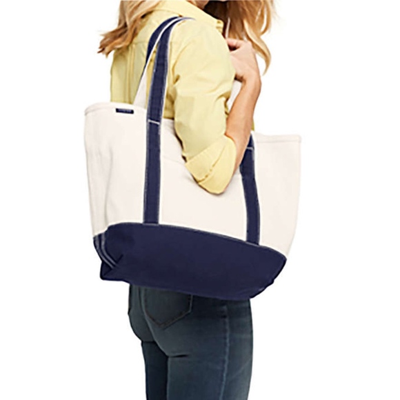 Lands' End Handbags - LANDS END Nwot Classic Natural & Navy Canvas Tote